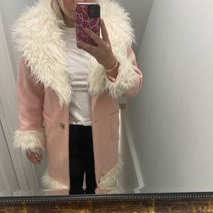 Baby pink fur trim coat